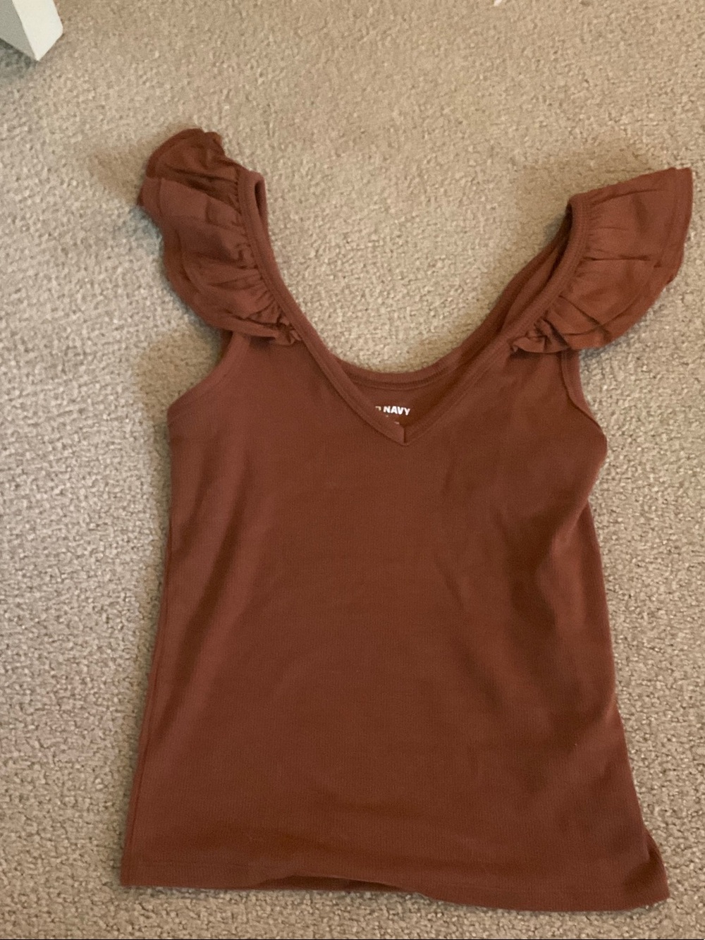 Old Navy Women's Rust Ruffle Shoulder Ribbed Tank